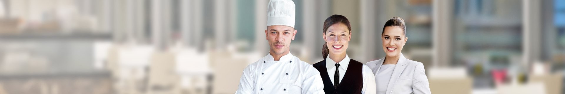 Ihr Erfolg in der Gastronomie fängt bei Hogapage an Verschiedene Berufstypen der Gastronomie vor Restauranthintergrund